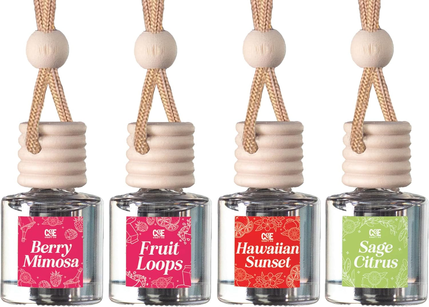 Fruity 4 Pack Car Air Hanging Fragrance Oil Diffuser – Car Air Freshener Diffuser for Essential Oils, Scents Fragrance Aromatherapy Automobile Diffuser, Long Lasting